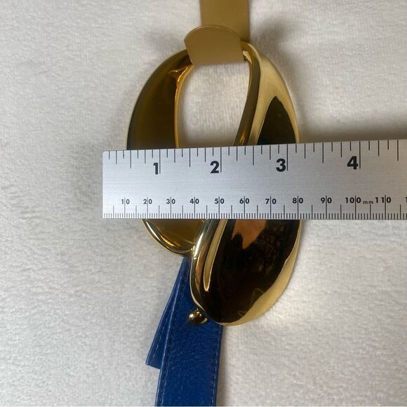 Alexis Kirk NY Paris London Blue Pebble Leather Belt W/Gold Abstract Buckle main image 7